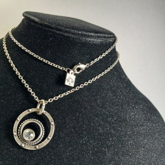 Rook & Crow Circles and Crystal Pendant Handmade with Silver tone chain Necklace - Picture 5 of 7